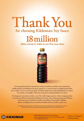 18 million dishes served with Kikkoman in the first year alone, Indians taste the magic of Kikkoman Soy Sauce