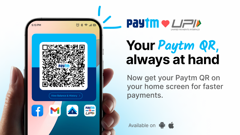 Paytm Launches ‘Receive Money QR Widget’ on Smartphone Home Screen, for Influencers, Shopkeepers, Freelancers, and Small Businesses to Accept Payments on the Go